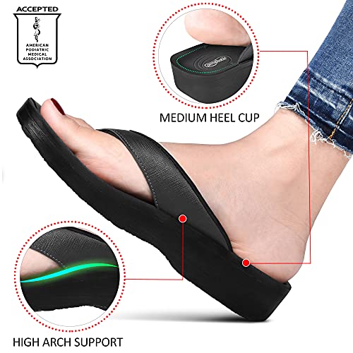 AEROTHOTIC Slip On Recovery Footwear Plantar Fasciitis Flip Flops for Women Yoga Mat Outdoor Walking Beach Ladies Arch Support Summer Thong Dressy Casual Sandals (Matt Black, Size 8) - Image 4