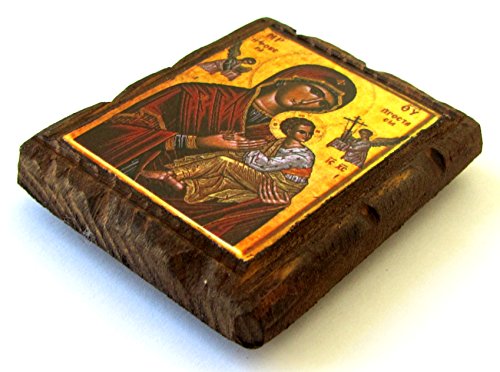 Ícono Ortodoxo Griego de Madera Virgen María miniatura 3