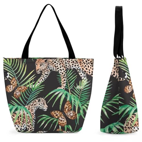 Sac à bandoulière pour femme papillon léopard grand sac de voyage cabas