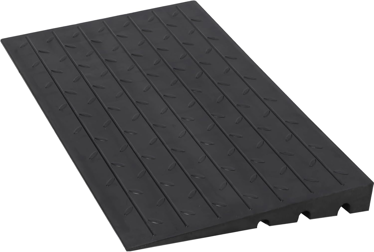 2.5" Rise Rubber Threshold Ramp, 3 Channels Cord Cover Portable Anti-Slip Wheelchair Ramp, Angled Entry 2500LBS Weight Capacity, Rubber Curb Ramp for