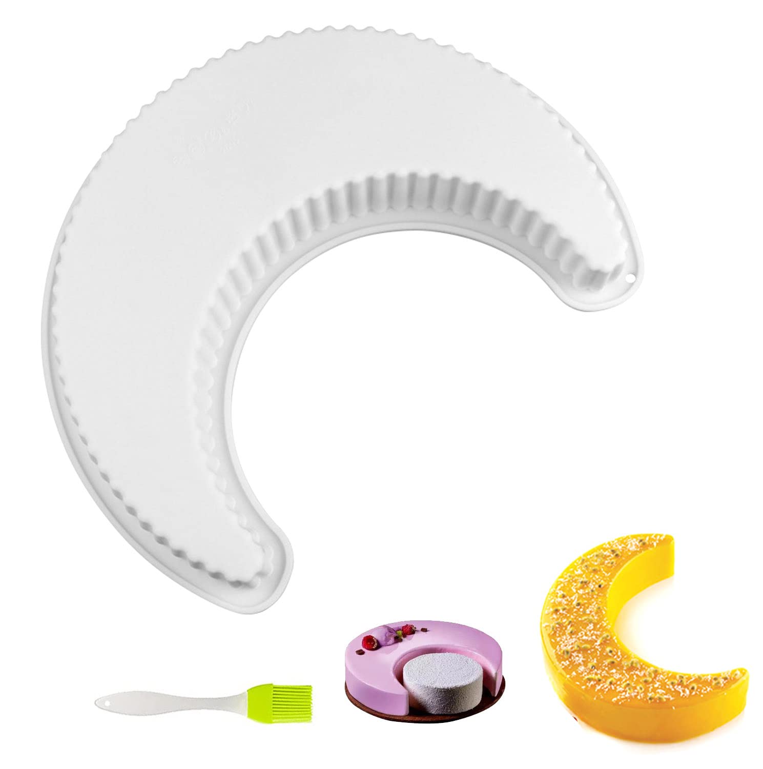 3D Moon Shape Silicone Cake Mold, Eid Mubarak Ramadan Cake Mold, Crescent Mousse Cake Bread Mould For Mousse Dessert, Jello, Chocolate, Candy, Must Have for Your Baking Set(Moon)