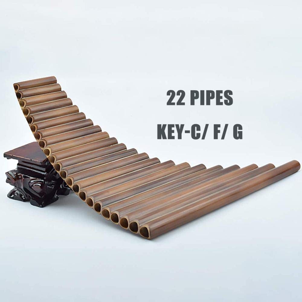 YAYY Hölzerne Bambuspfannenflöte 22 Pfeifen Professionell gespielte Panflöte mit Ledertaschenschlüssel F.-Taste F. Upgrade