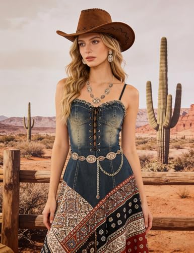 Image of TOPACC Western Metal Concho Belt for Women Cowgirl Chain Belts for Dresses Jeans Country Concert Outfit