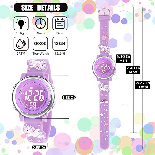 Kids Watch 3D Cartoon Toddler Wrist Digital Watch Waterproof 7 Color Lights with Alarm Stopwatch for 3-10 Year Boys Girls Little Child (Unicorn L-Purple) 6
