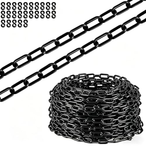 120FT Black Plastic Barrier Chain, 6MM, 25 S-Hooks