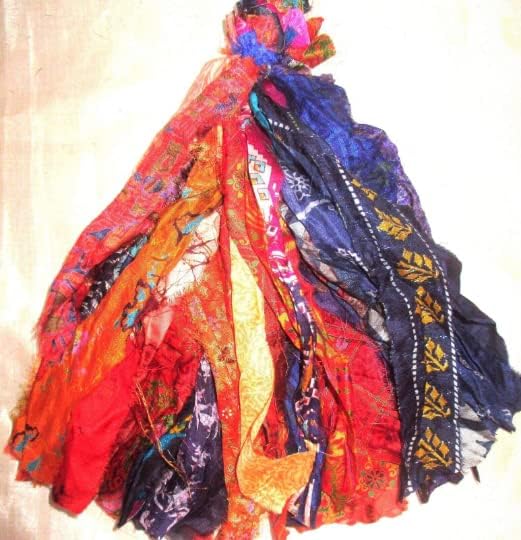 VintageFabuloz Vintage Sari Silk Tassels Ribbons Yarn 9 Colors 25 Strands Each Total 225 Strands 10" Long Ribbon Strips Journal Scrapbook Home Decor India Journal RNDM DS121 (225=Set2)