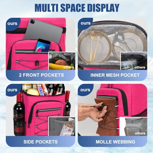 Image of Backpack Cooler Insulated Leakproof, Soft Cooler for Outdoor Camping Hiking | 7.5x13x18in, leakproof liner, waterproof oxford, multi pockets, wine opener, for camping hiking picnic fishing