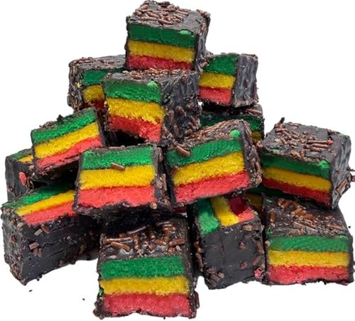 Italian Rainbow Cookies Gift Box – Almond Layer Cake Bites with Raspberry Jam & Chocolate Coating, Soft & Moist Italian Dessert, Ready-to-Serve Party Dessert, 16 oz (20 Pieces, Serves 10)