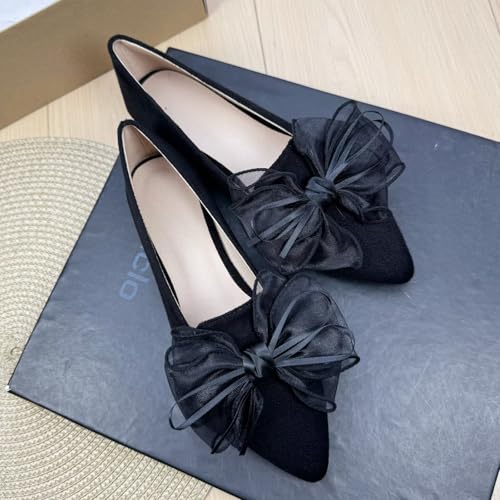 SAILING LU Bow-Knot Ballet Flats Womens Pointy Toe Flat Shoes Suede Dress Shoes Wear to Work Slip On Moccasins3