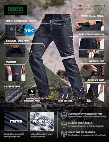 Image of CQR Men's Convertible Cargo Tactical Pants, Water Resistant Outdoor Hiking Pants, Zip Off Lightweight Stretch Work Pants
