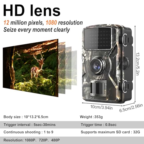 HNCY 4K Video Wildtierkamera, 60MP Full HD WLAN Wildkamera, Bewegungssensor, Nachtsicht, 0,8s Auslösezeit, Wildkamera mit 32G Speicherkarte & Kartenleser IP66 Wasserdicht
