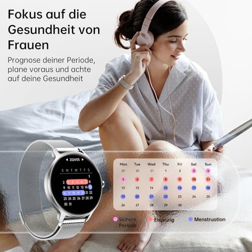Smartwatch Damen Herren Rund, 1.27" AMOLED Smart Watch mit Telefonfunktion, Fitnessuhr Damen mit Pulsuhr Schlafmonitor Schrittzähler… – Ansicht 6