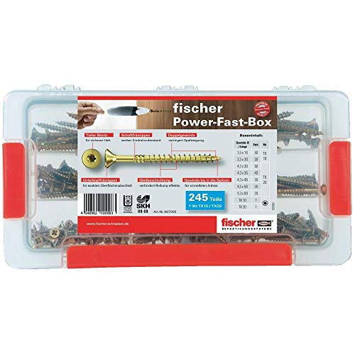 Fischer 542318 Power-Fast Schrauben-Sortimentsbox, Ø 3,5 mm - Ø 5 mm, 245 Teile
