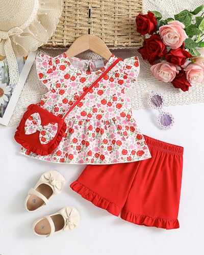 Image of Weebaby Toddler Girl Clothes Baby Summer Outfits Sleeveless Halter Top Ruffle Short Set Cute Kids Clothes Girls