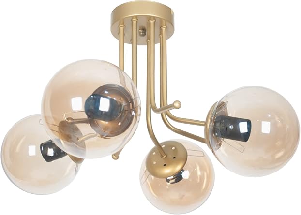 Fer Chandelier Daisy Luxury Modern Design Plafonier Gold Color Honey Glass Living Room - Kitchen - Bedroom 4-piece Chandelier