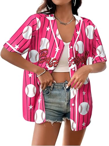 Image of Baseball Shirt Women Baseball Jersey Graphic Button Down Shirt Game Day Short Sleeve Tops