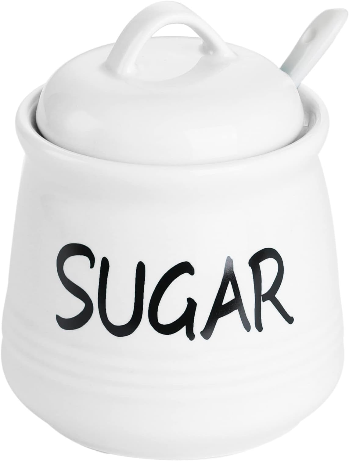 HAOTOP Porcelain Sugar Bowl with Lid and Spoon 12oz (White)
