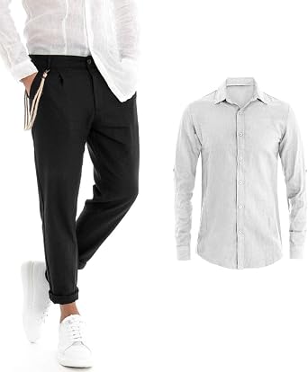 Giosal Outfit - Camisa de Lino Blanco y Negro para Hombre Bianco XL:  Amazon.es: Ropa