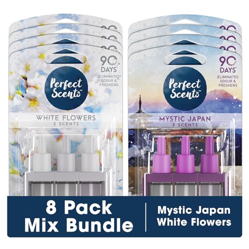 Perfect Scents 8 x 3 Scents Refill Air Freshener - Compatible with 3volution White flowers & Mystical Japan + FabFinds Mug