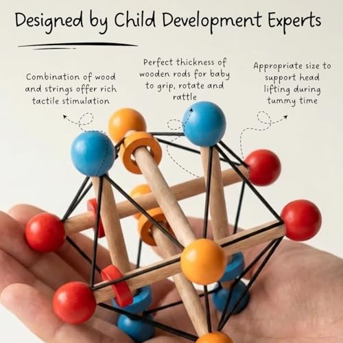 Image of Baby Rattle & Sensory Grasping Toy for Infants (3-18 Months) - Atom Ball with Flexible Arms | Builds Grip Strength, Fine Motor Skills & Cause-Effect Learning | Newborn Baby Toy