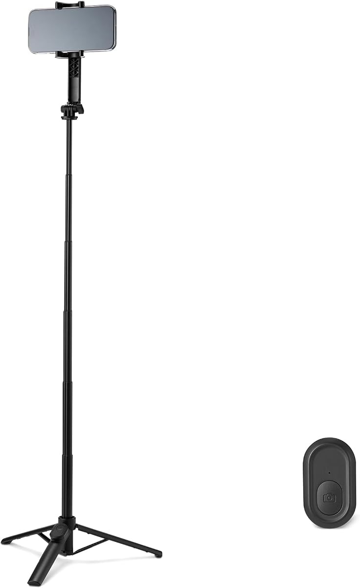 36" Portable Selfie Stick Mini Tripod for Phone with Detachable Remote, 360-Degree Rotation, 30-Foot Range, Compatible with iPhone, Samsung, and More, Black