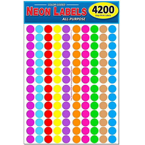 Pack of 4200 3/4" Round Color Coding Circle Dot Labels, 10 B