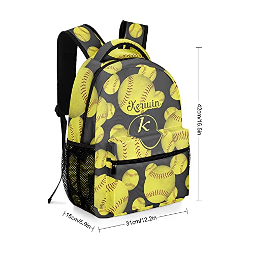 Yellow Softball Personalized School Backpack for Kid-Boy /Girl Primary Daypack Travel Bookbag, 12.2 inch (L)x5.9 inch (W)x16.5 inch (H) (K10255)3