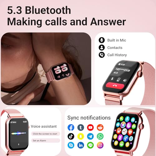 Smart Watches for Women, 1.83" HD Fitness Tracker (Answer/Make Calls), 120+ Sport Modes with Heart Rate/Sleep Monitor, IP68 Waterproof, Fitness Watch for iOS Android, Rose Gold - Image 3