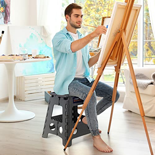 Image of Flottian 16 inch Folding Step Stool for Adults and Kids Holds Up to 300 lbs,Non-Slip Folding Stools with Handle, Compact Plastic Foldable Step Stool for Bathroom,Bedroom, Kitchen, Gray,1PC