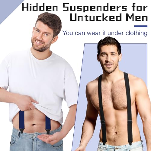 Image of Janmercy 2 Pcs Hidden Suspenders for Men Under Clothing Y Back Under Clothing 1.5 Inch Wide Adjustable Heavy Duty Suspenders