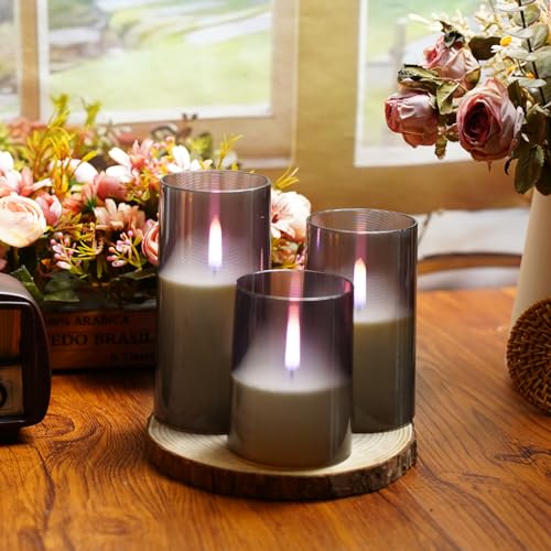 Image of Sasigeiaa 3Pack Flameless Candles, LED Candles, Flameless Candle with Remote Control，with Timer 2 /4 /6 /8H，Flickering flameless Candles Ldeal for Setting The Mood（Grey）(D 3 inch xH 4 inch 5 inch 6 inch)