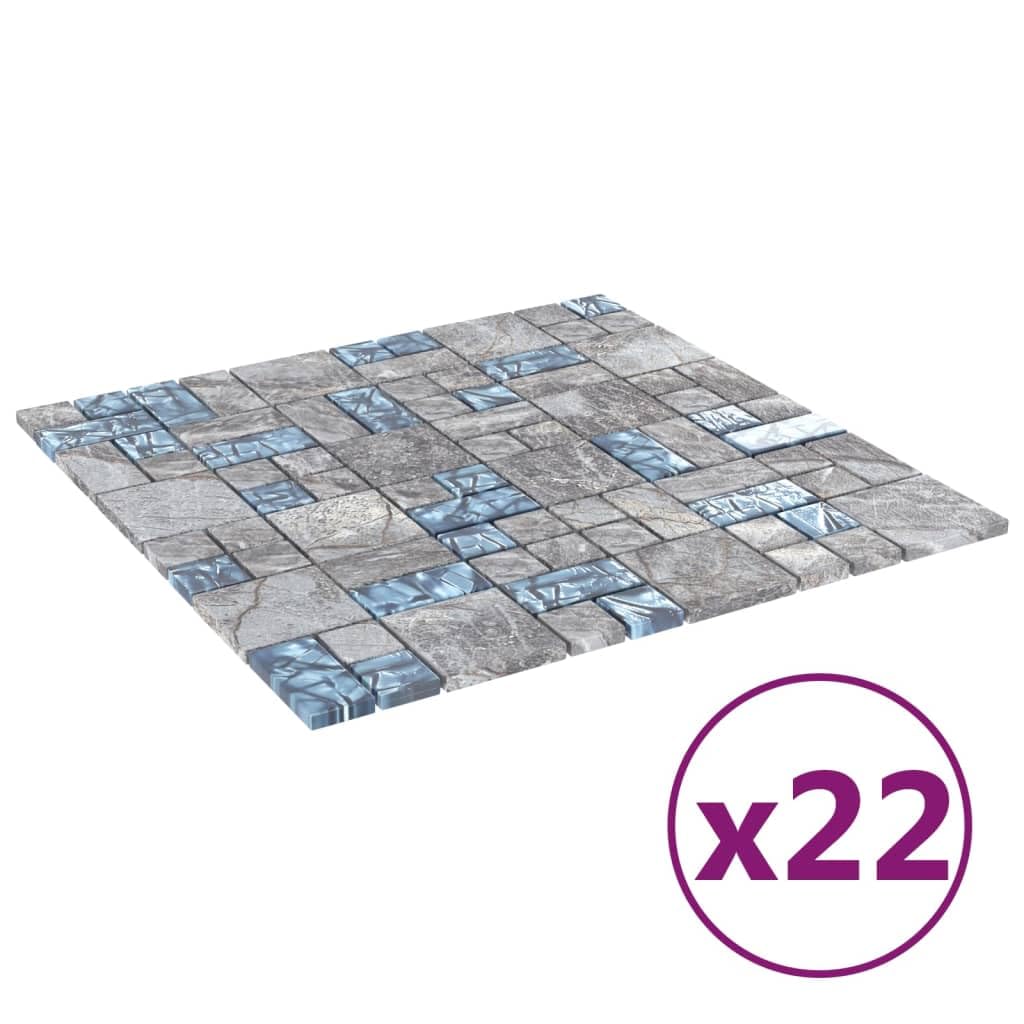 Furniture Item Home Mosaico Azulejos 22 piezas Gris y Azul 30x30 cm Cristal Muebles