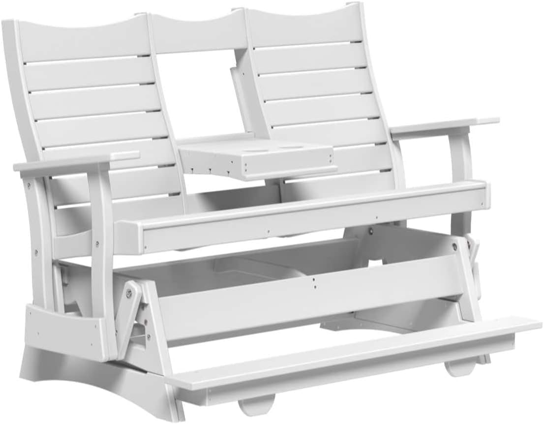 LuxCraft 5’ Contour Balcony Glider – Durable HDPE Outdoor Patio Seating, Weather-Resistant Porch Glider Bench, Comfortable Balcony Furniture (White)