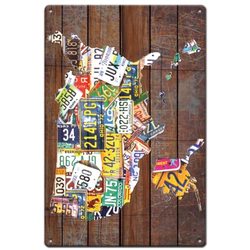 SUPERDANT License Plate Map Tin Sign Sea Atlase Retro Metal Signs Vintage Country Art Sign Funny Signs and Plaque for Kitchen Dining Room Bar Metal Plaque Retro Outdoor