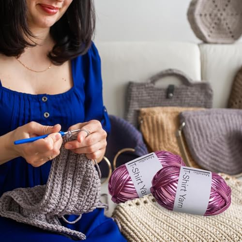 Metalic - Hilo para camiseta, 100 g, tiras de tela brillante tejida a mano con un solo lado, tela brillante de piel sintética para bolsas de ganchillo, cestas, color rosa