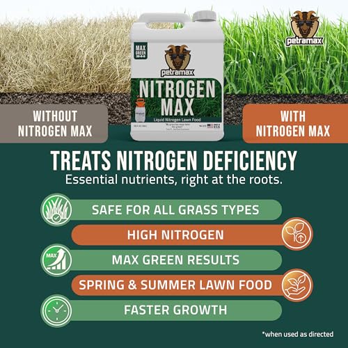 Image of Petramax Liquid Nitrogen Fertilizer 28-0-0 NPK - 1 Gallon Spring & Summer Liquid Grass Fertilizer for Lawn, Spray on Easy to Apply for Deep Green Lawn Care - Slow Release High Nitrogen Turf Builder