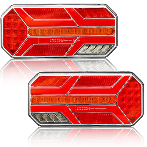 Hawkeye LED Kit de luces Traseras de Remolque, 2 luces LED Traseras para Remolque, Lámpara Indicadora Dinámica, luz Trasera Universal Impermeable de 12/24 V para Caravana, Camión, Remolque
