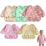 NiceBest 5 Pièces Bavoirs Manches Longues, Unisex Babero con Mangas Impermeable, Babero de Manga Larga con Escote Ajustable para Bebes-6-24 meses