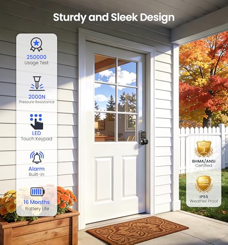 Image of Veise VE018 Smart Knob Handle Lock - Fingerprint, App Control, Keyless Entry for Front Door and Bedroom, Electronic Digital Keypad, Auto Lock, Remote Access Sharing, Easy Installation, Matte Black