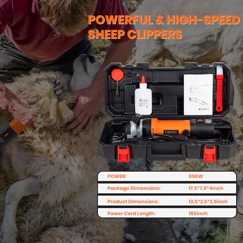 Sheep Shears Electric 850W Professional Heavy Duty Shearing Clipper with 6 Speed, for Shaving Fur Wool in Sheep, Goat, Cattle, and Other Farm Livestock Pet, with Carrying Case and Spare Blade Sheep Shears Electric 850W Professional Heavy Duty Shearing Clipper with 6 Speed, for Shaving Fur Wool in Sheep, Goat, Cattle, and Other Farm Livestock Pet, with Carrying Case and Spare Blade