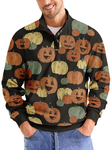 Mens Halloween Henley Sweatshirts Oversized Spooky Season Horrible Comfortable Casual Long Sleeve Tops