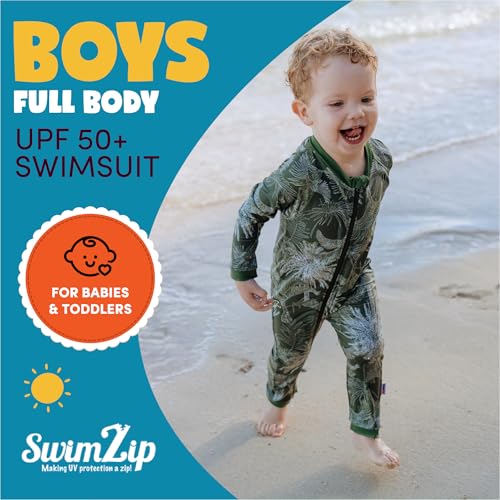 Image of SwimZip UPF50+ Boys Swim Shirt, Long Sleeve One Piece Kids Sunsuit