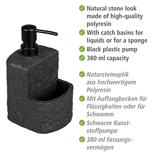 WENKO Dishwashing liquid dispenser Festival Stone black, refillable soap dispenser in stone look, high-quality polyresin - Image 2