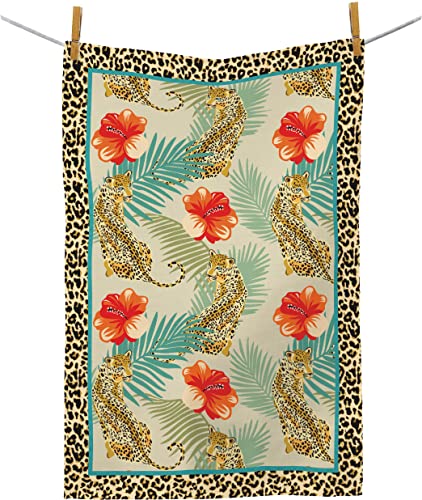 Raincaper Leopard & Hibiscus Tea Towels Kitchen Towels, 18 X 28 Inches, 1 Ct | 100% Cotton Super Soft And Absorbent Dish Towels #TOP1