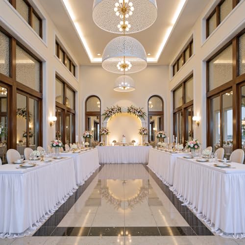 leegleri 2 pk 8ft White Tulle Table Cloths for Rectangle Tables, 2-in-1 8 Foot Table Covers with Tulle Skirt,Wrinkle Free Stretchy Ruffle Tulle Table Cloths Fitted for Wedding Party Banquet Vendor by leegleri - Used condition - Image 6