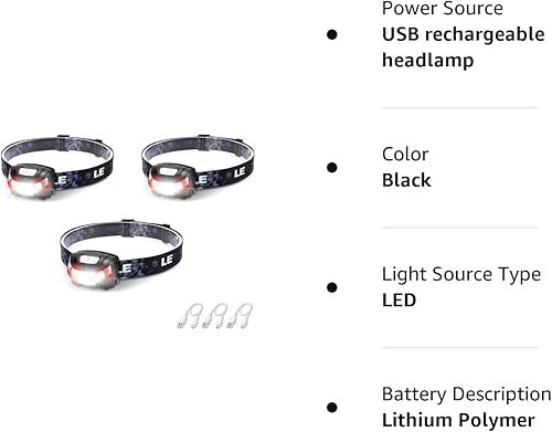 Miniatura 9 de Lighting EVER Linterna frontal LED recargable, L3200 lámpara de cabeza brillante de alto lúmenes con 5 modos y luz roja blanca, linterna impermeable