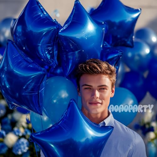 Image of 25Pcs Blue Star Shaped Foil Mylar Balloons 18 Inch Blue Pentagram Helium Balloons for Birthday Wedding Anniversary Engagement Party Decorations Supplies