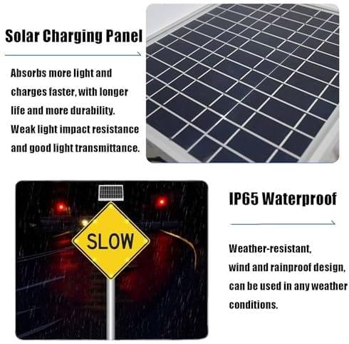 24" Solar-Powered LED Slow Down Warning Sign - Bright Flashing Traffic Sign with Engineer Grade Reflective Film for Enhanced Road Safety - Ideal for High-Visibility Traffic Control