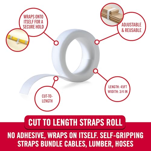Image of VELCRO Brand Cut to Length Straps Heavy Duty | 45 Ft x 3 /4 in | ONE-WRAP Self-Gripping Double Sided Roll | Bundling Ties Fasten to Themselves for Secure Hold, VEL-30835-AMS, White