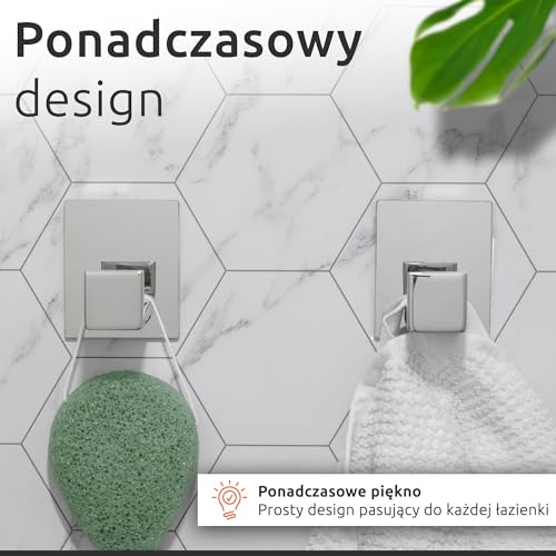 ECENCE 2x Samoprzylepne haczyki na ręczniki bez konieczności wiercenia chrom uchwyty na ręczniki ze stali nierdzewnej, haki samoprzylepne, haki do montażu na ścianie